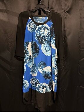 DKNY Vibrant Blue Floral Dress with Black Trim
